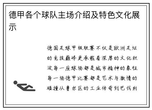 德甲各个球队主场介绍及特色文化展示